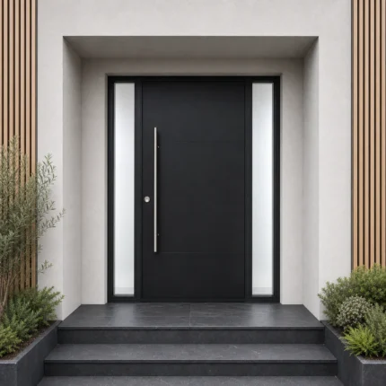 F118-V2 fiberglass entry door installed home entrance scene