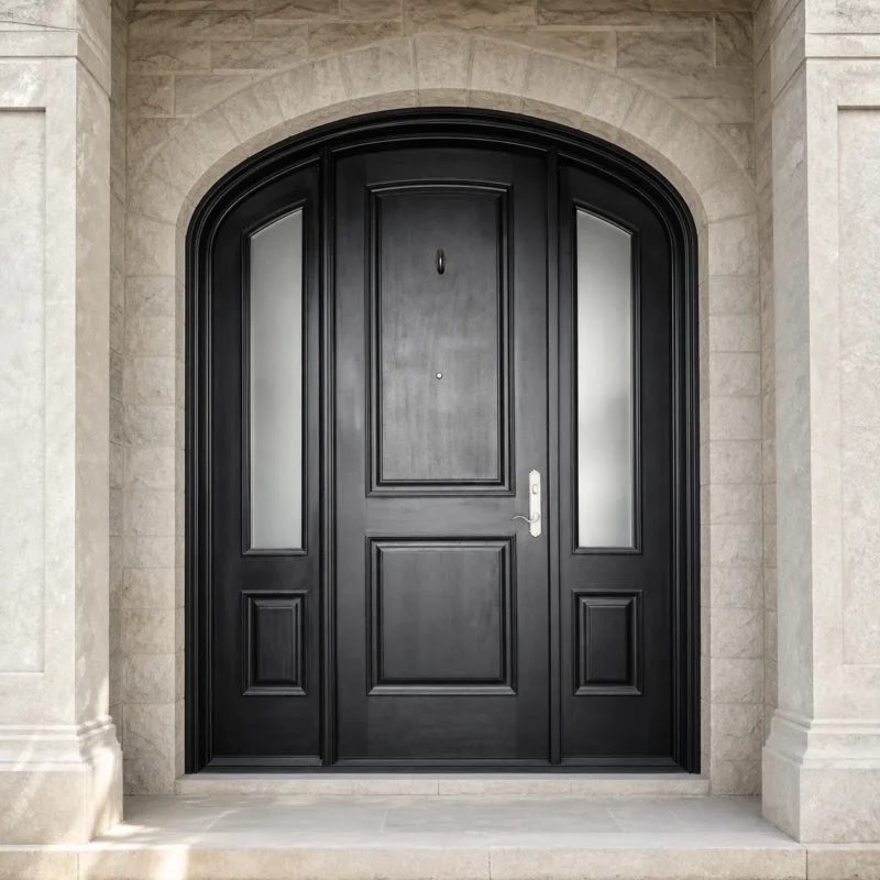 F12-MFD060 fiberglass entry door installed home entrance scene