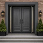 F121-V1 fiberglass entry door installed home entrance scene