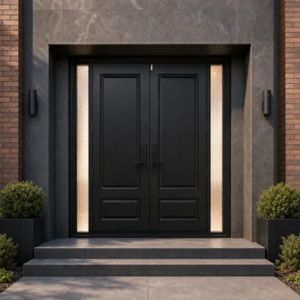 F121-V2 fiberglass entry door installed home entrance scene