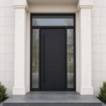F124-V1 fiberglass entry door installed home entrance scene
