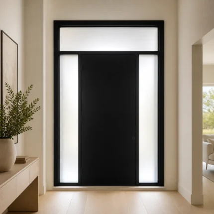 F124-V2 fiberglass entry door installed home entrance scene