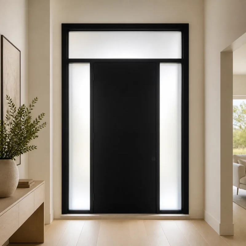 F124-V2 fiberglass entry door installed home entrance scene