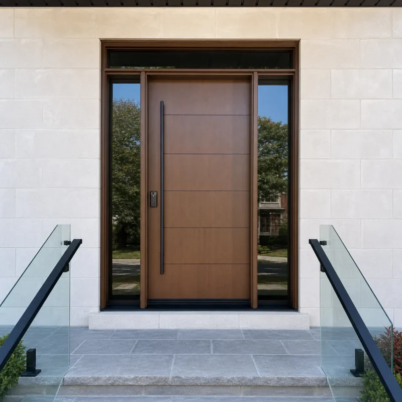 F125 fiberglass entry door installed home entrance scene