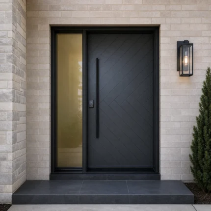 F126-V1 fiberglass entry door installed home entrance scene