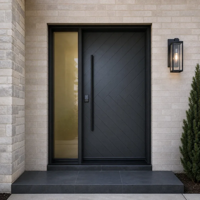 F126-V1 fiberglass entry door installed home entrance scene
