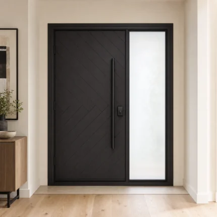 F126-V2 fiberglass entry door installed home entrance scene
