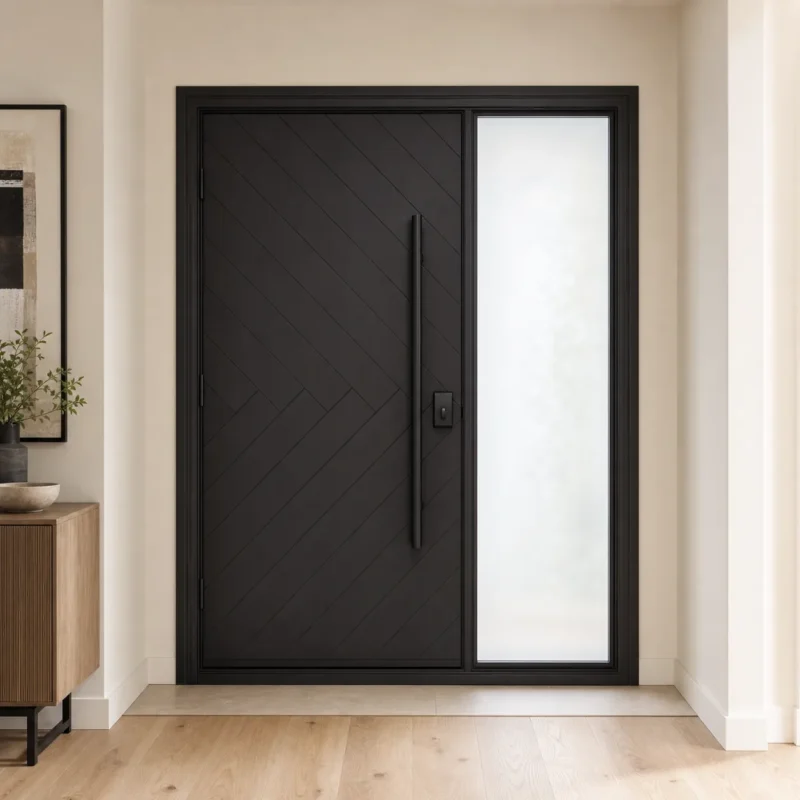 F126-V2 fiberglass entry door installed home entrance scene