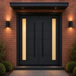 F130-V1 fiberglass entry door installed home entrance scene