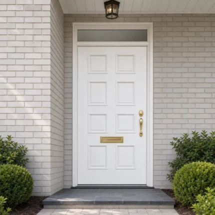 F131-V1 fiberglass entry door installed home entrance scene