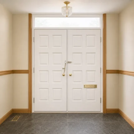 F131-V2 fiberglass entry door installed home entrance scene