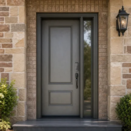 F132-V1 fiberglass entry door installed home entrance scene