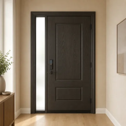 F132-V2 fiberglass entry door installed home entrance scene