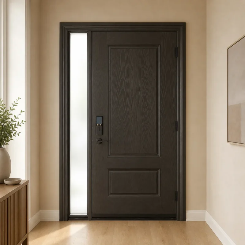 F132-V2 fiberglass entry door installed home entrance scene