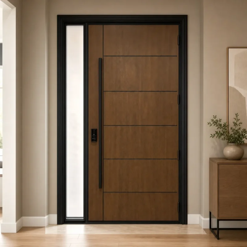 F156-FIBERGLASS-INT-JPG fiberglass entry door installed home entrance scene