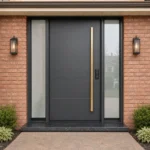 F157 fiberglass entry door installed home entrance scene