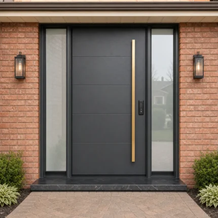 F157 fiberglass entry door installed home entrance scene