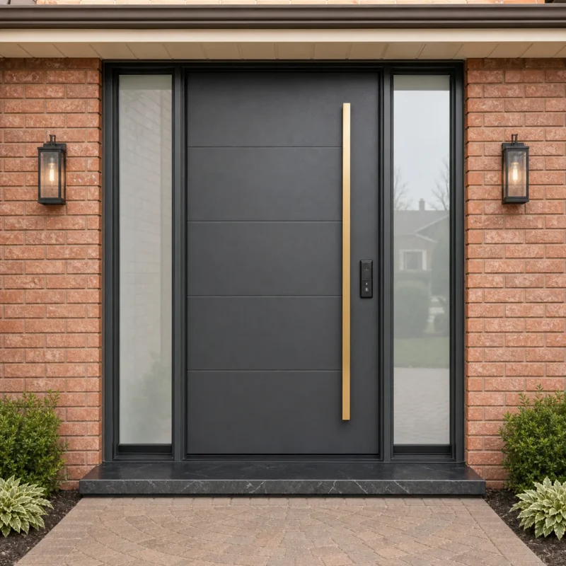 F157 fiberglass entry door installed home entrance scene