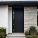 F16-MFD056 fiberglass entry door installed home entrance scene