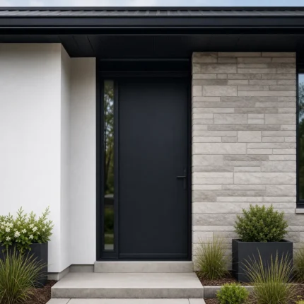 F16-MFD056 fiberglass entry door installed home entrance scene