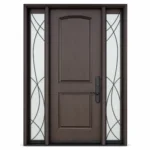 F160 fiberglass entry door with decorative glass sidelites on a white background