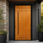 F17-MFD055 fiberglass entry door installed home entrance scene