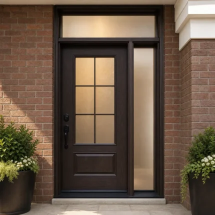 F18-MFD054 fiberglass entry door installed home entrance scene