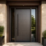 F20-MFD052 fiberglass entry door installed home entrance scene