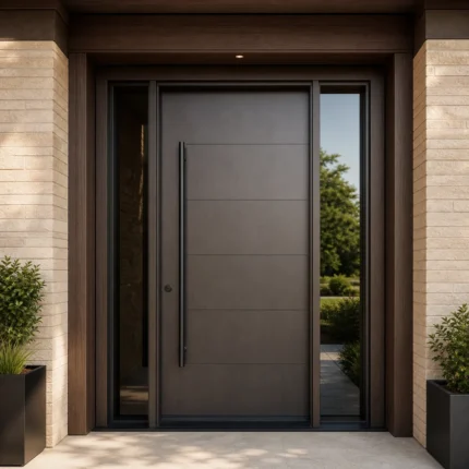 F20-MFD052 fiberglass entry door installed home entrance scene