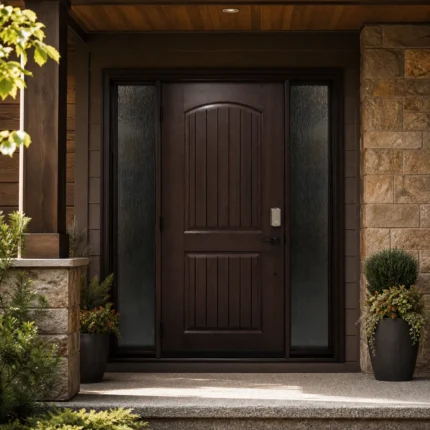 F21-MFD051 fiberglass entry door installed home entrance scene