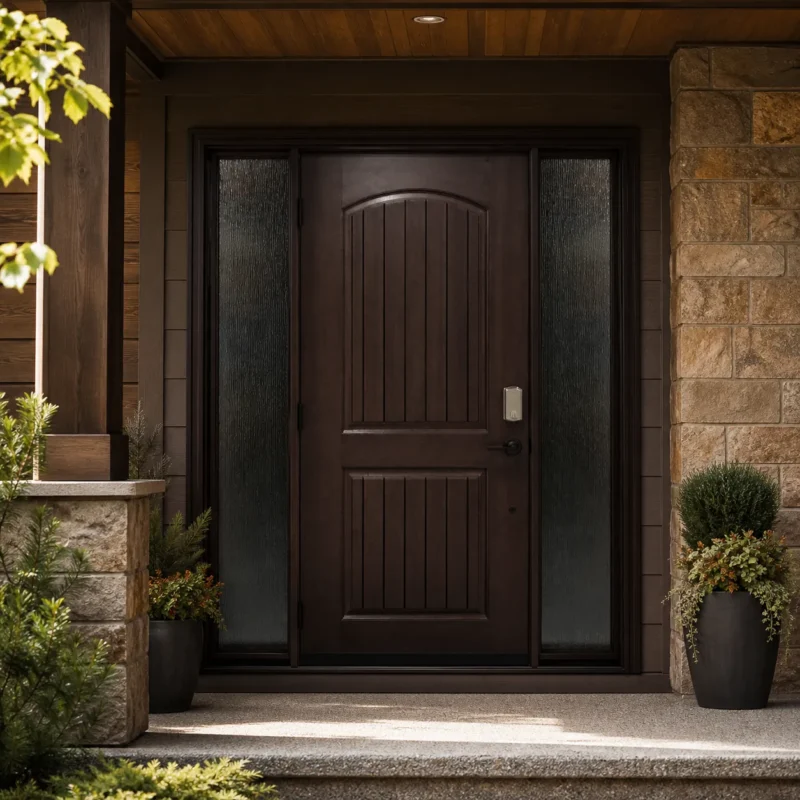F21-MFD051 fiberglass entry door installed home entrance scene