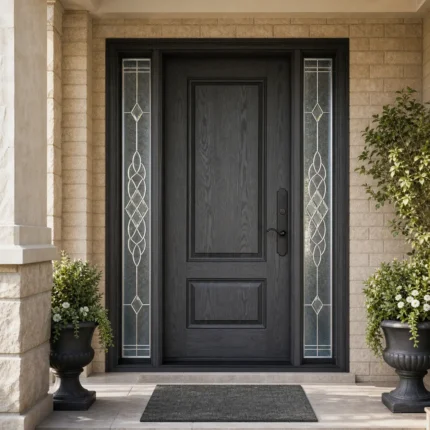 F22-V1 fiberglass entry door installed home entrance scene