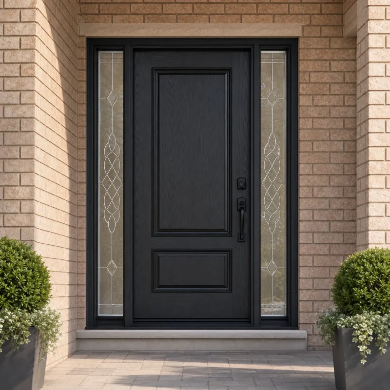 F22-V2 fiberglass entry door installed home entrance scene