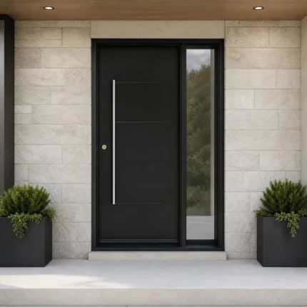 F23-MFD048 fiberglass entry door installed home entrance scene