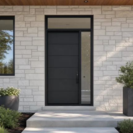 F24-MFD047 fiberglass entry door installed home entrance scene