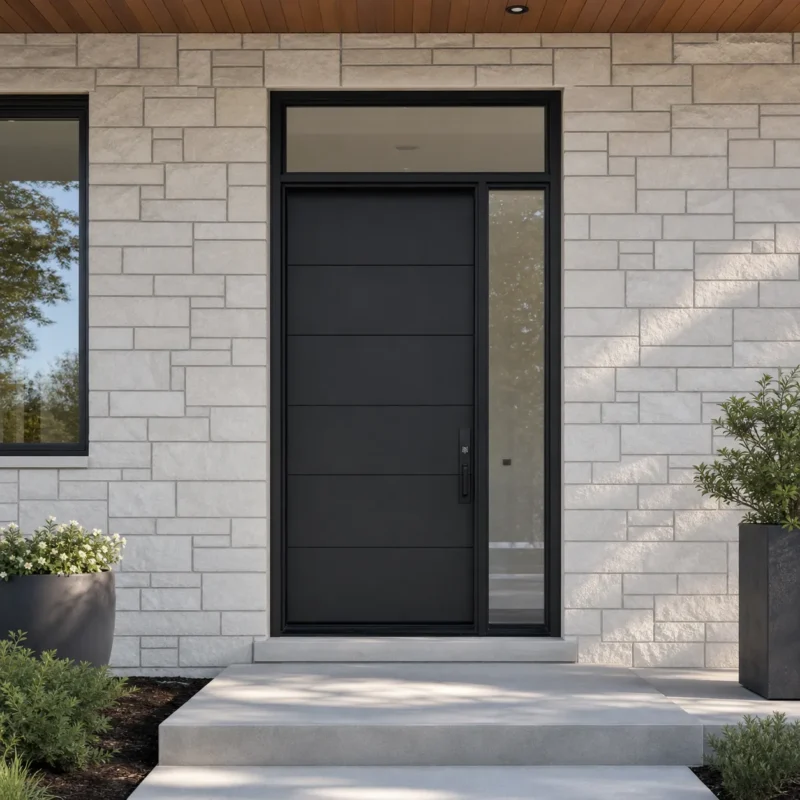 F24-MFD047 fiberglass entry door installed home entrance scene