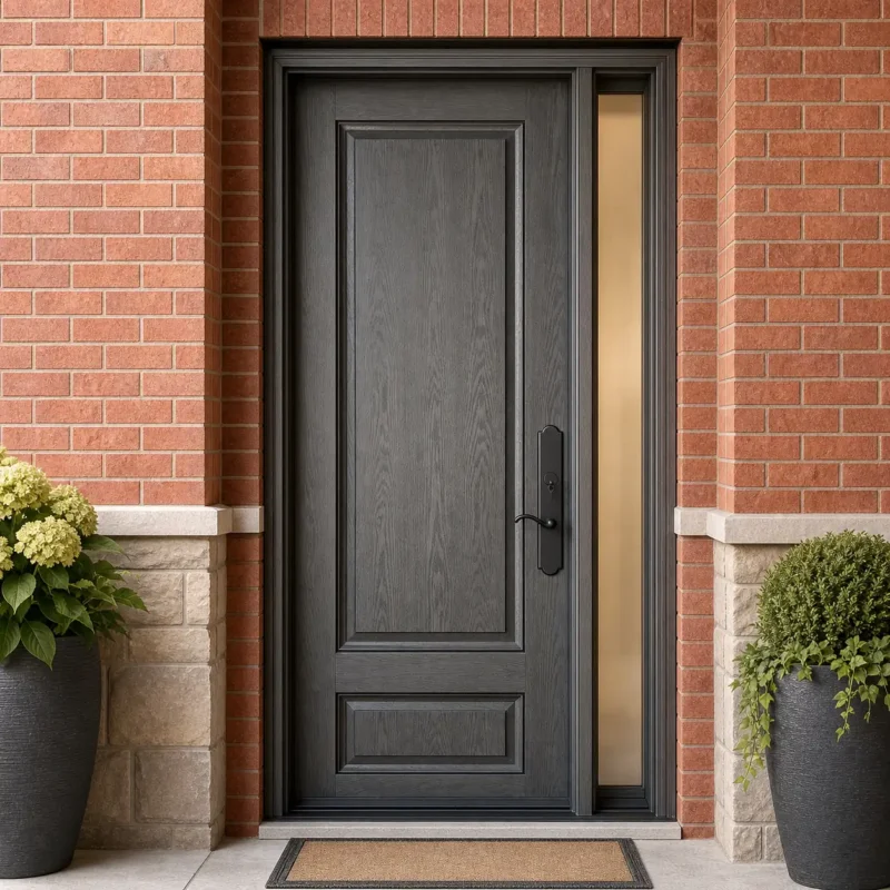 F26-MFD045 fiberglass entry door installed home entrance scene