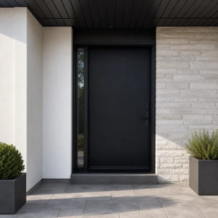 F28-MFD043 fiberglass entry door installed home entrance scene