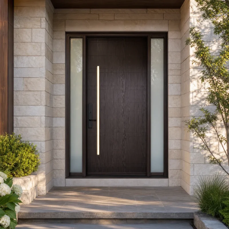 F30-MFD041 fiberglass entry door installed home entrance scene
