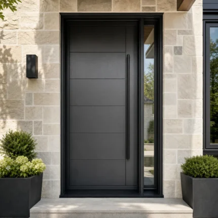 F32-MFD039 fiberglass entry door installed home entrance scene