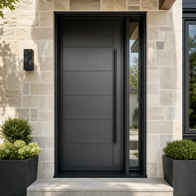 F32-MFD039 fiberglass entry door installed home entrance scene