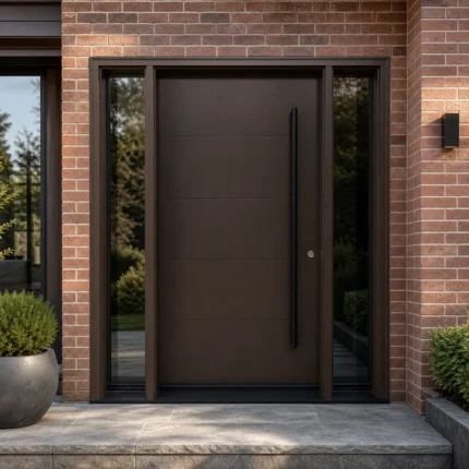 F33-MFD038 fiberglass entry door installed home entrance scene