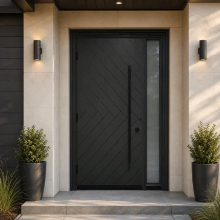 F34-V1 fiberglass entry door installed home entrance scene