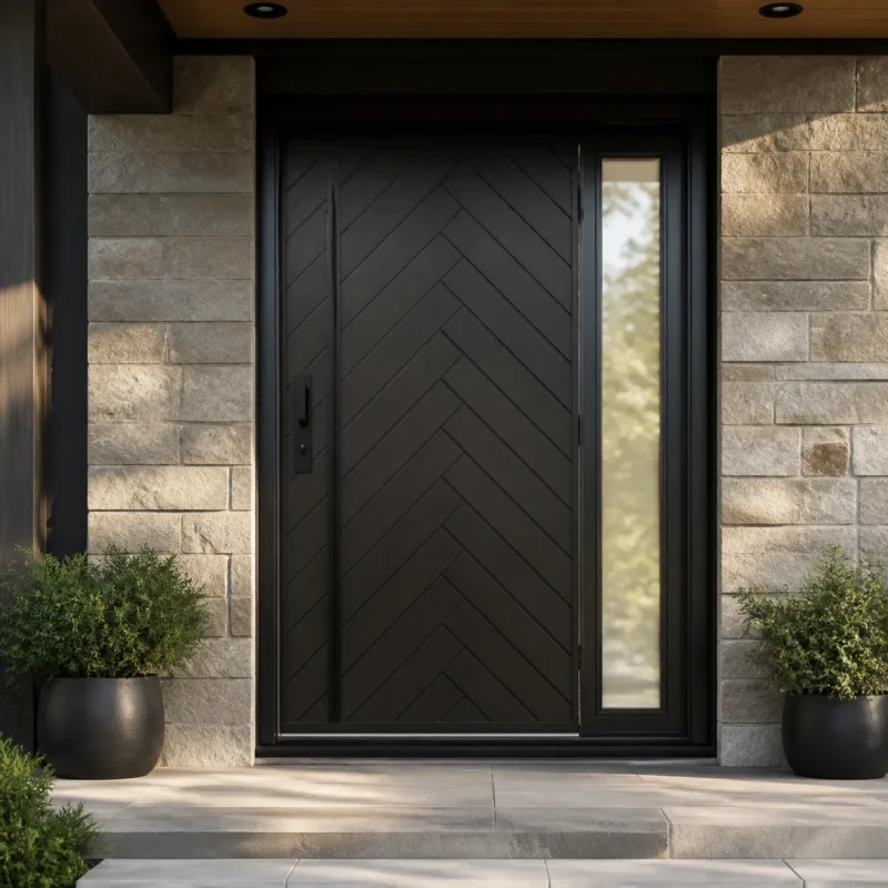 F34-V3 fiberglass entry door installed home entrance scene