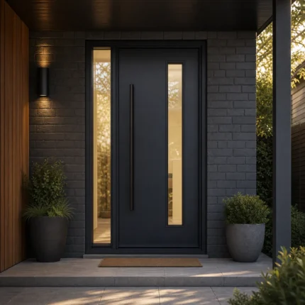 F36-MFD032 fiberglass entry door installed home entrance scene