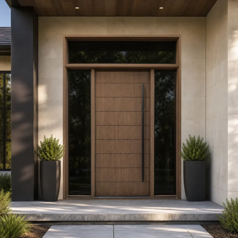 F37-MFD031 fiberglass entry door installed home entrance scene