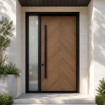 F38-MFD030 fiberglass entry door installed home entrance scene