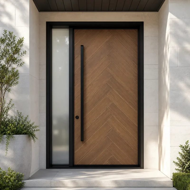 F38-MFD030 fiberglass entry door installed home entrance scene