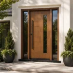 F39-MFD029 fiberglass entry door installed home entrance scene