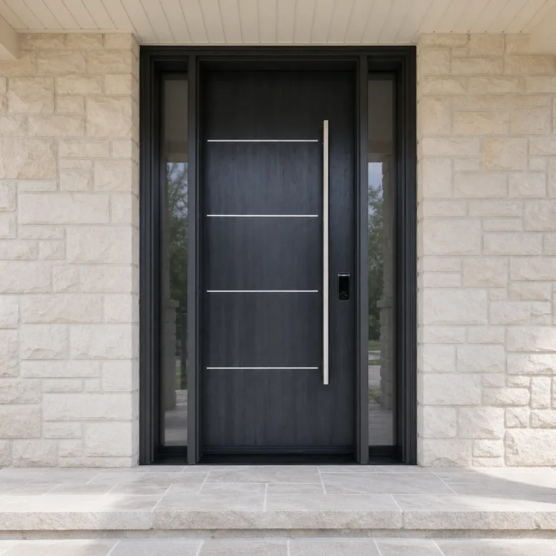 F4-V1 fiberglass entry door installed home entrance scene